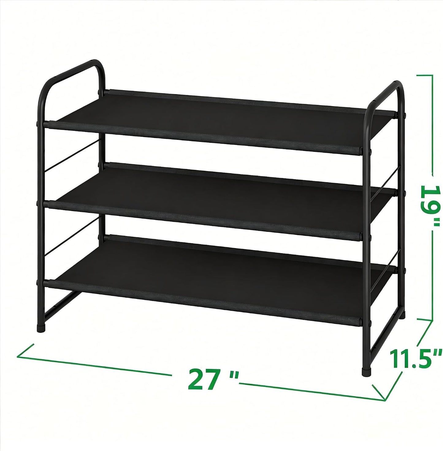 Ekisemio 3-Tier Long Metal Shoe Rack, Wide Stackable Shoe Organizer for Closet & Entryway, with Sturdy Wire Grid Storage Shelf for Bedroom, Black