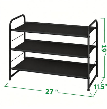 Ekisemio 3-Tier Long Metal Shoe Rack, Wide Stackable Shoe Organizer for Closet & Entryway, with Sturdy Wire Grid Storage Shelf for Bedroom, Black