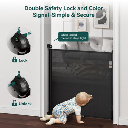 Babepai Retractable Baby Gates for Stairs, Retractable Dog Gate for Indoor/Outdoor Use | Child Gates for Doorways, Deck, Porch, Hallways, Patio (White, 55" Wide 34" Height)