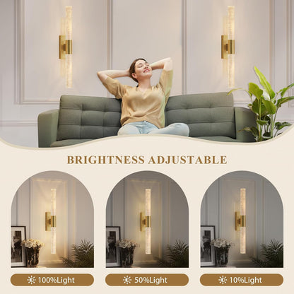 camuucci Battery Operated Wall Sconces Set of 2 Rechargeable Battery Powered Wall Light with 12000mAh Not Hardwired Dimmable Wall Lamp Fixtures for Bedroom Living Room Gold 15.3 Inches