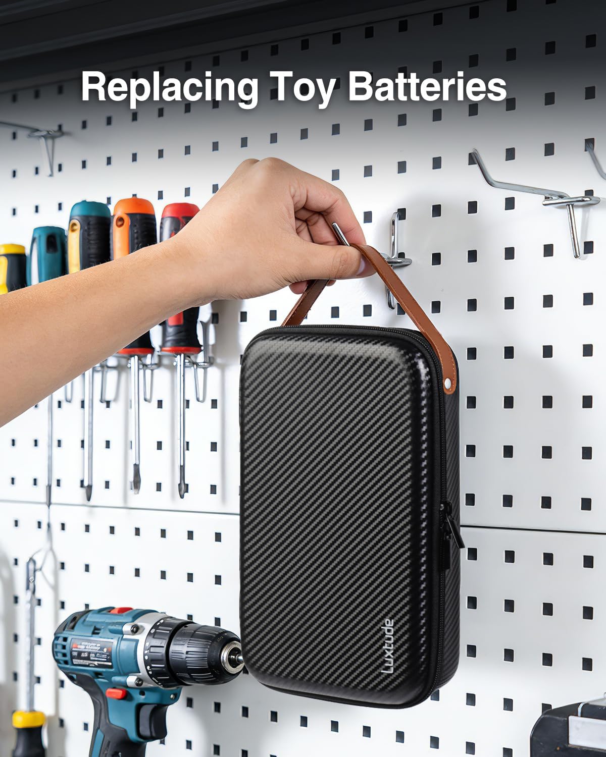 Luxtude Small Battery Organizer Storage Case with Tester, Hard Batteries Storage Holds 61, Portable Batteries Case Organizers, Drawer Caddy & Daddy (Black)