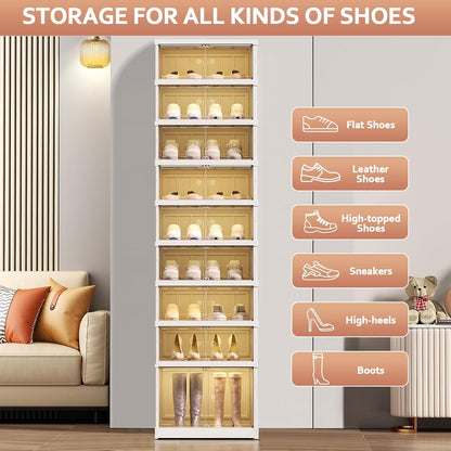SYNCVIBE Shoe Rack Organizer for Closet Entryway Foldable Sneaker Storage Shoe, Collapsible Shoe Cabinet, Stackable Shoe Storage Cabinet with Lids for Living Room (6 Tiers 24 Pairs)