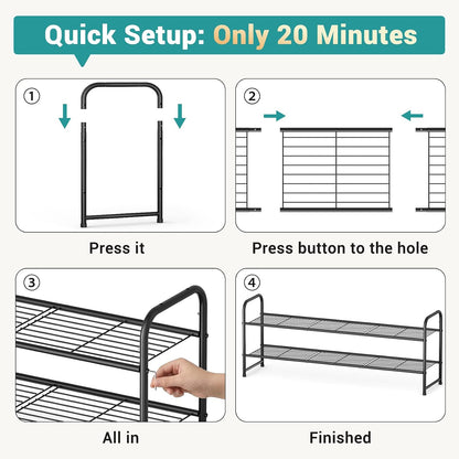 AOODA Long 3 Tier Metal Shoe Rack for Closet Wide Stackable Shoe Storage Organizer for Entryway, Bedroom, Floor, 24-Pairs Men Sneakers Shoe Shelf with Wire Grid, Black