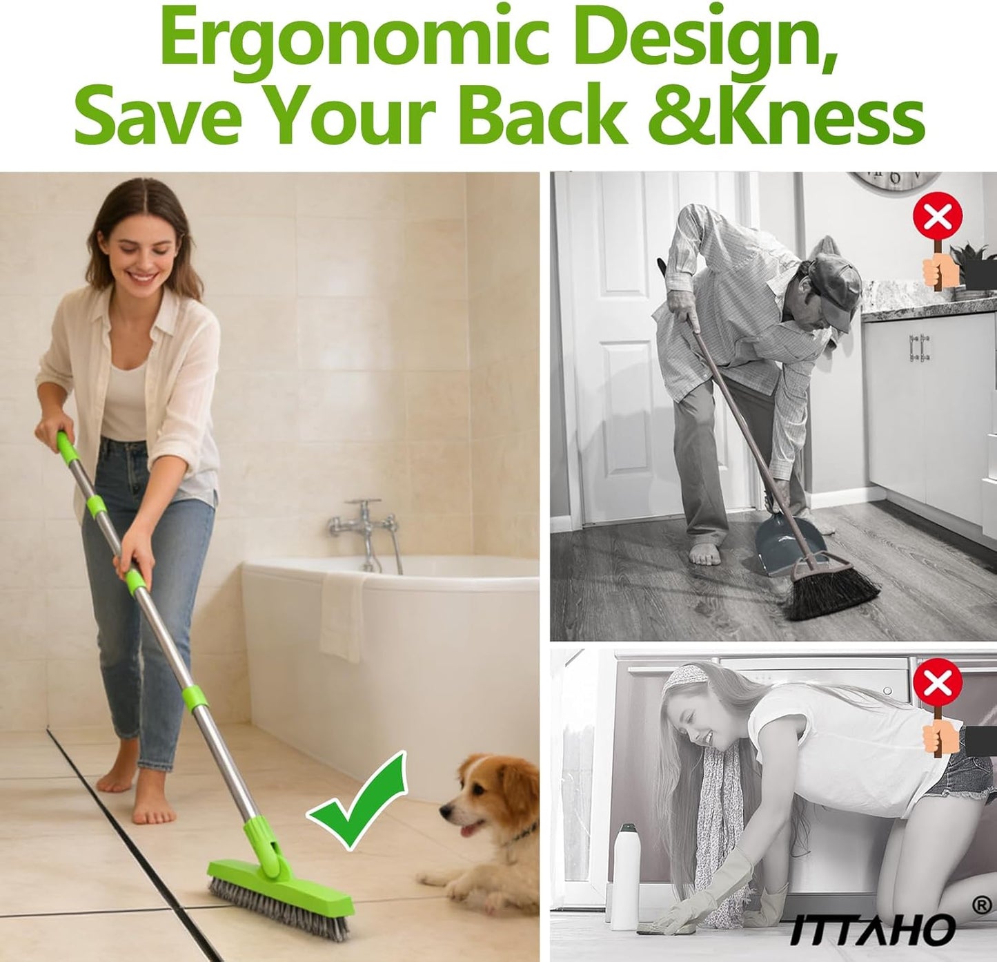 Grout Brush with Long Handle & Groove Gap Scrub Brush, Grout Cleaning Brush,V-Shape Grout Scrub Brush,Grout Cleaner Brush for Bathroom,Tile,Baseboard, Kitchen, Space Window Track, Corner