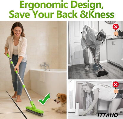 Grout Brush with Long Handle & Groove Gap Scrub Brush, Grout Cleaning Brush,V-Shape Grout Scrub Brush,Grout Cleaner Brush for Bathroom,Tile,Baseboard, Kitchen, Space Window Track, Corner