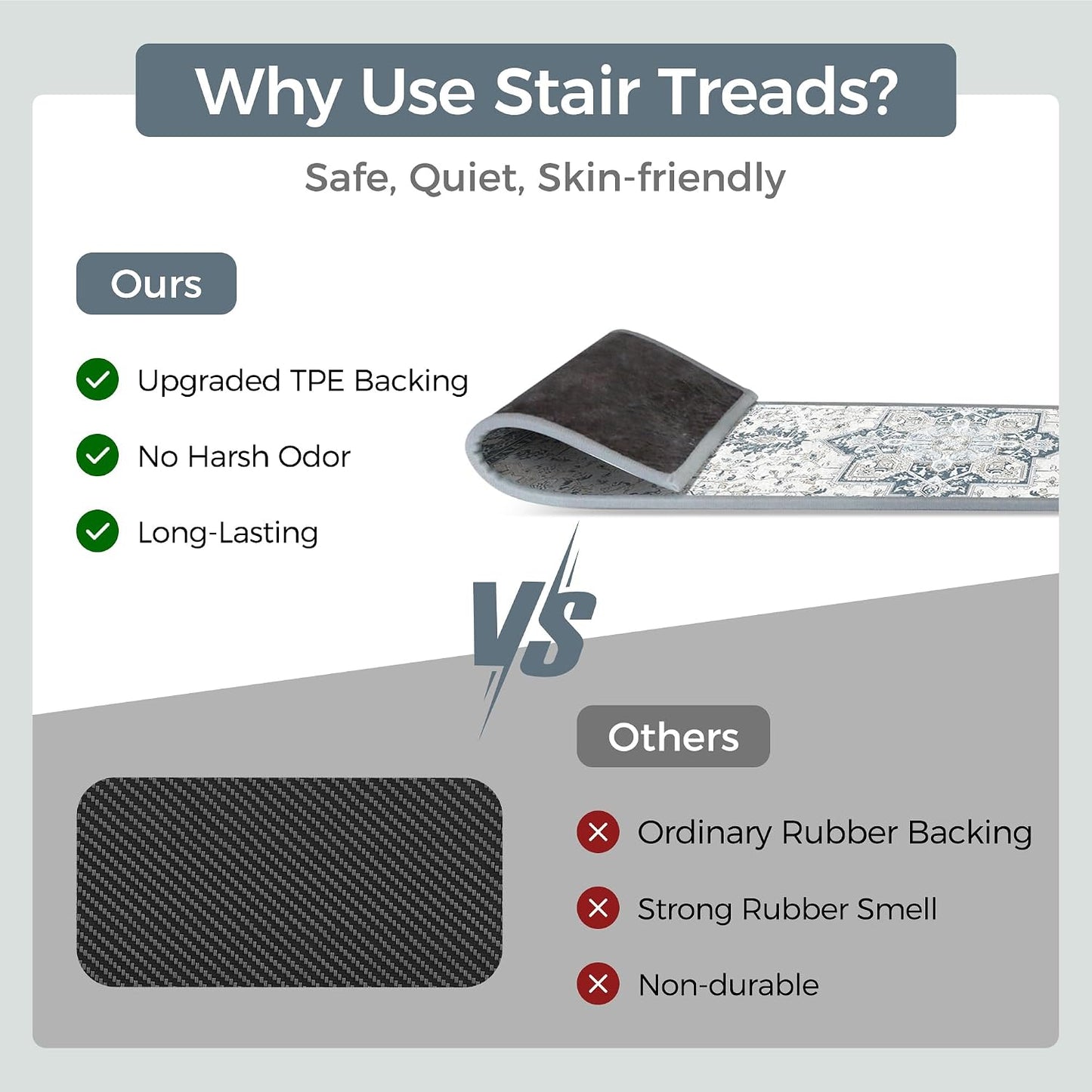 sarben Non Slip Stair Treads for Wooden Steps 15PCS - 8"x30" Indoor Safety Carpet, Edging Mats with TPE Adhesive Backing, Pet and Elderly Friendly Stair Rugs (Taupe) - Colors A