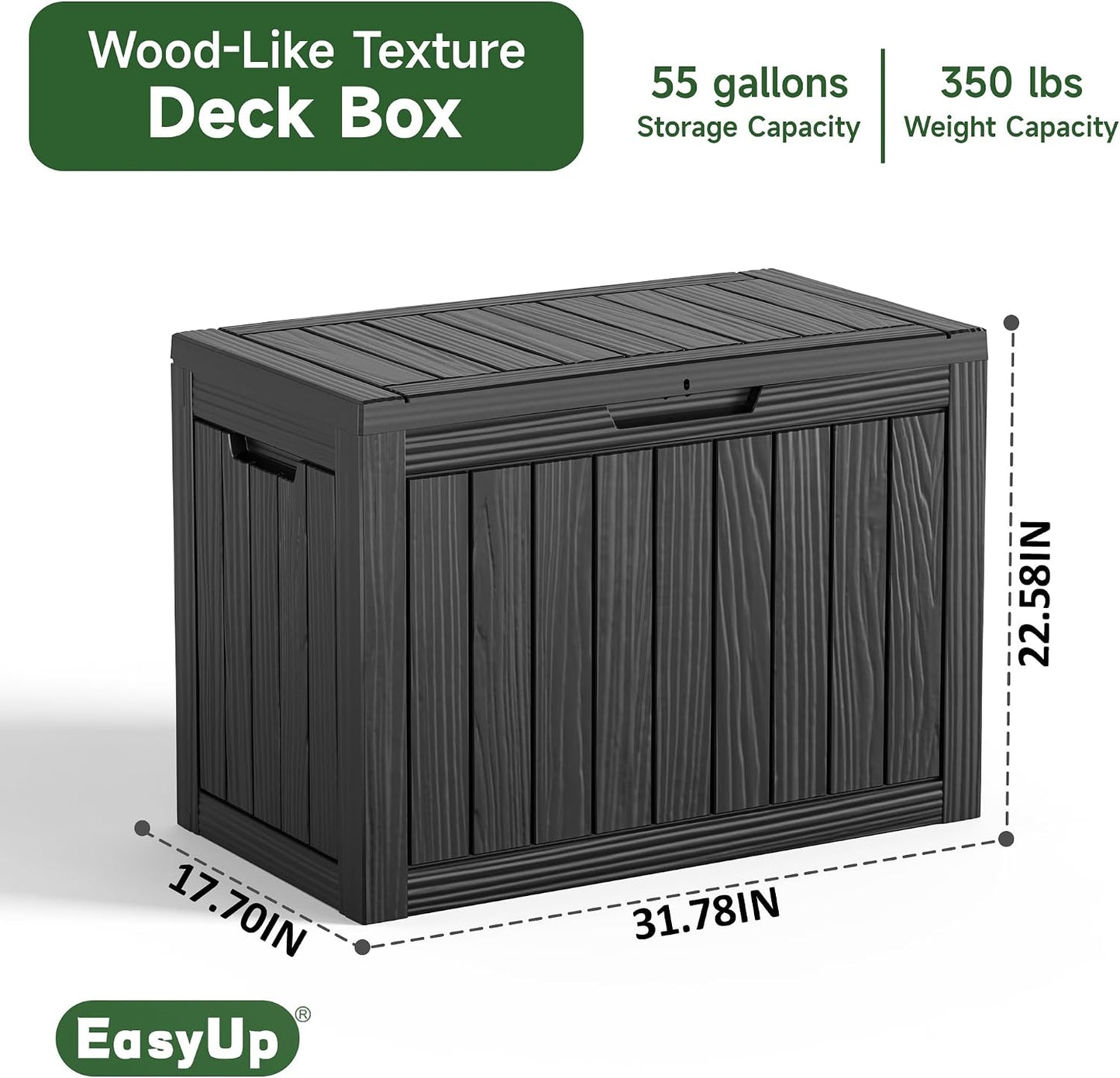 EasyUp 50 Gallon Outdoor Storage Box Waterproof Lockable Deck Boxes | UV Resistant Resin, for Garden Tools Cushions Patio Equipment, 300 lbs Capacity, Portable Design, Easy 16-Min Assembly