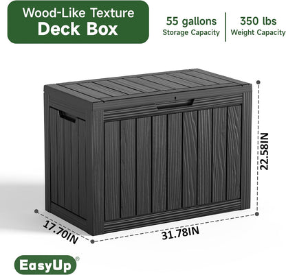 EasyUp 50 Gallon Outdoor Storage Box Waterproof Lockable Deck Boxes | UV Resistant Resin, for Garden Tools Cushions Patio Equipment, 300 lbs Capacity, Portable Design, Easy 16-Min Assembly