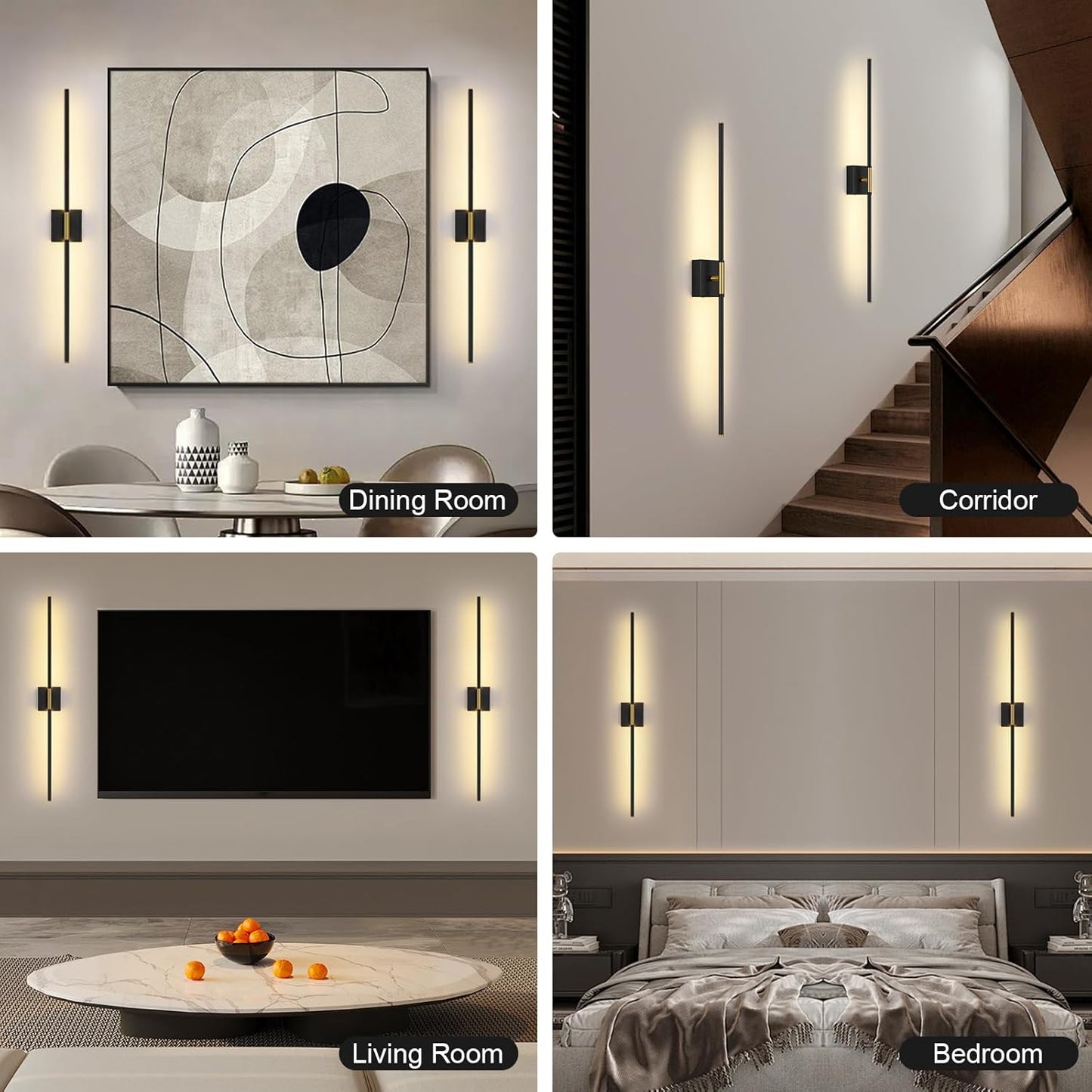 Battery Operated Wall Sconce Set of Two with Remote Control, 3000K-6000K Dimmable Black Wall Lights, Timable LED Wireless Wall Sconces, 350° Ratate for Bathroom, Living Room, Hallway 29.1 Inch