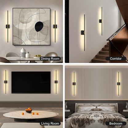 Battery Operated Wall Sconce Set of Two with Remote Control, 3000K-6000K Dimmable Black Wall Lights, Timable LED Wireless Wall Sconces, 350° Ratate for Bathroom, Living Room, Hallway 29.1 Inch