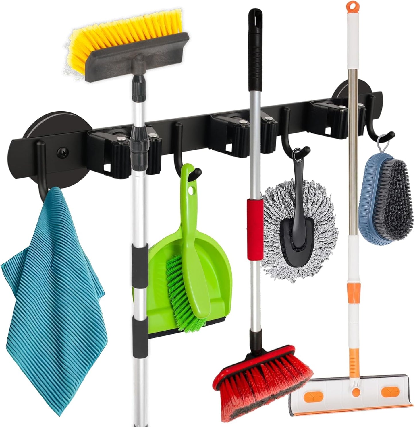 MUTUACTOR Heavy Duty Magnetic Broom Holder,Anti-slip Magnetic Tool Rack with Top Utility Shelf, Easy Assembly Broom Mop Organizer for Refrigerator Metal Cabinet Laundry Room Kitchen,3-Clamps 4-Hooks