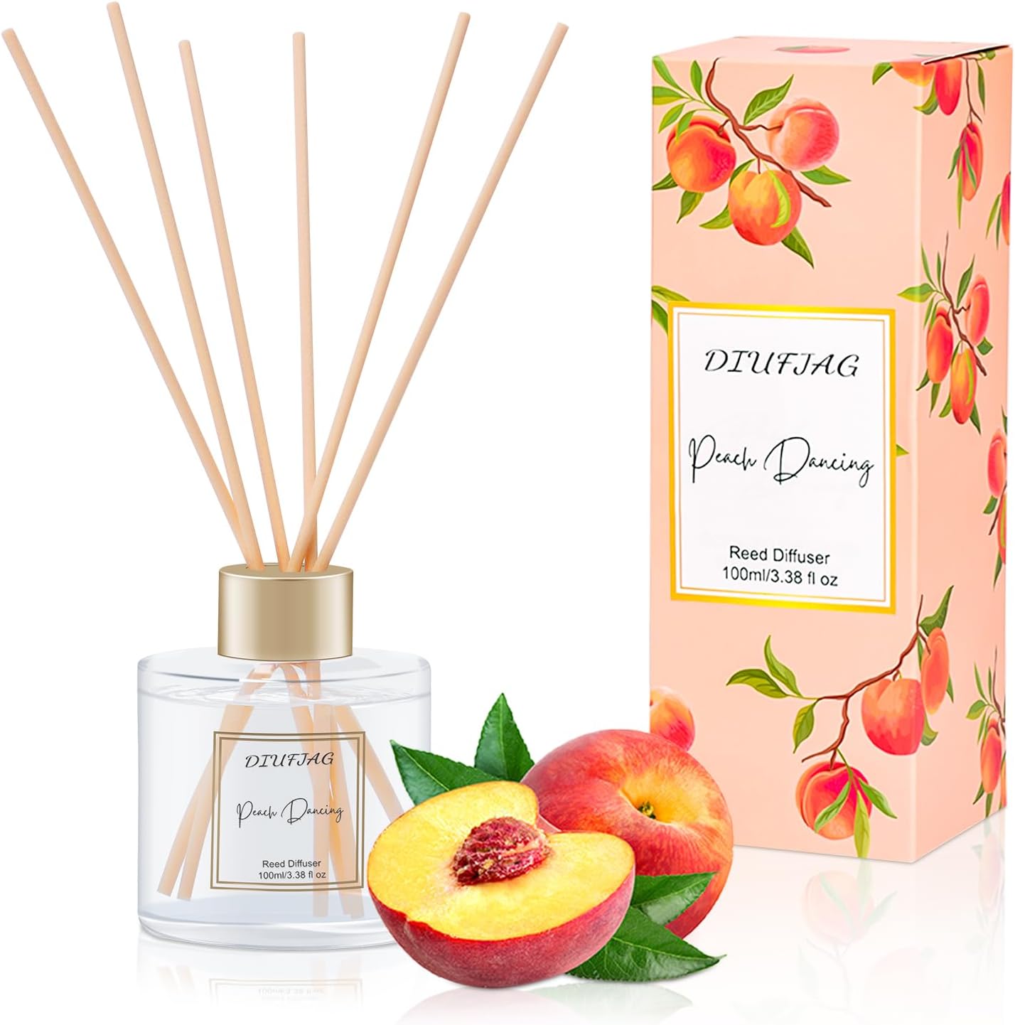 100ml Scent Diffuser with 6 Fiber Sticks, 3.5 oz Reed Diffuser Set Aromatherapy Fragrance Diffusers Air Fresheners for Home Bedroom Bathroom (Coconut)