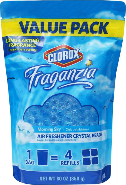 Clorox Fraganzia Crystal Beads Air Freshener, Long Lasting Room Deodorizer and Odor Eliminator Gel Beads to Freshen Home, Car, or Office, Fresh Ocean Breeze Scent, 12 Fl Oz - 2 Pack