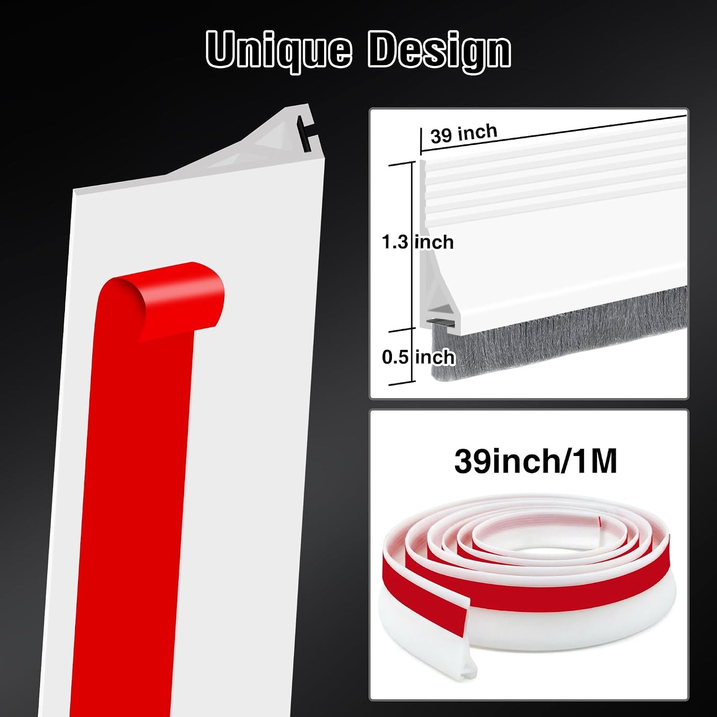 Door Draft Stopper with Brush,Under Door Draft Stoppers,Self Adhesive Draft Stopper for Bottom of Door,Silicone Weather Stripping,Door Sweep for Bottom of Door (Black, 39 Inch*1pack)