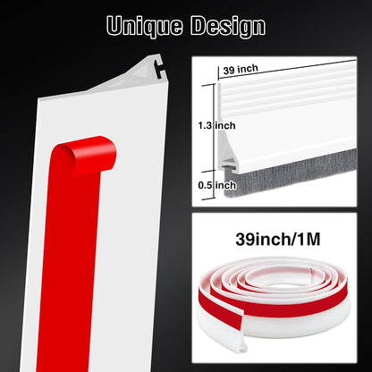 Door Draft Stopper with Brush,Under Door Draft Stoppers,Self Adhesive Draft Stopper for Bottom of Door,Silicone Weather Stripping,Door Sweep for Bottom of Door (Black, 39 Inch*1pack)