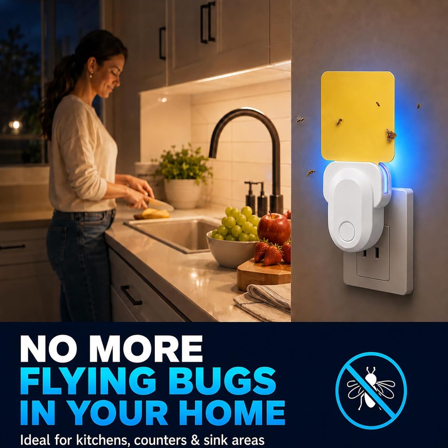 Flying Insect Trap Indoor Plug in, UV Light Fly Trap for Home | with 10 Sticky Glue Cards to Catch Fruit Flies, Gnats & Moths, Quiet Odor-Free Bug Catcher for Kitchen, Bedroom,Living Spaces