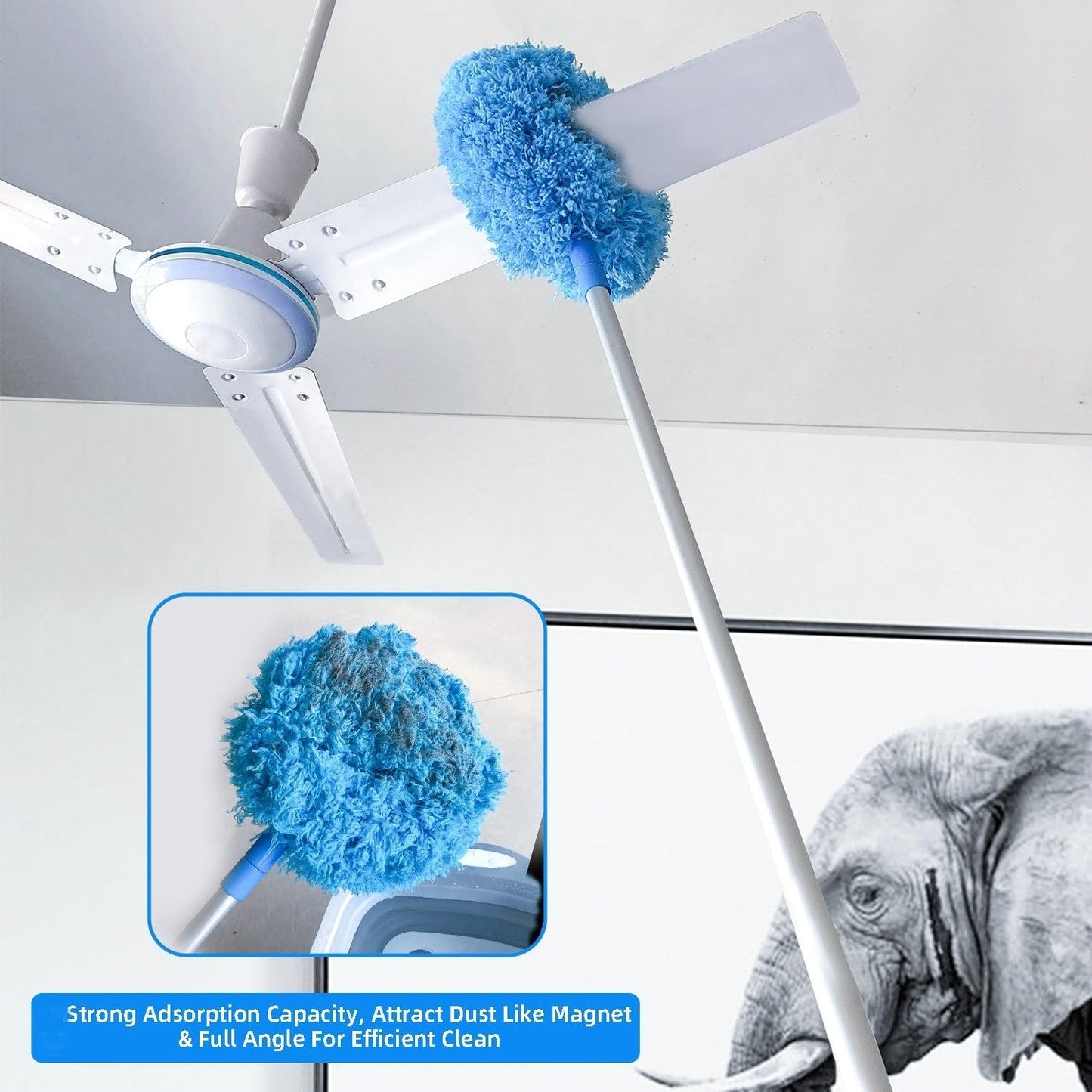 Microfiber Duster Kit High Reach Ceiling Fan Duster with Extendable Pole 100" Telescoping Cobweb Duster for Cleaning, Bendable Head Washable Duster for Ceiling, Fan, Furniture