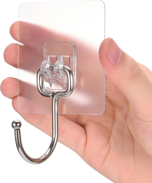 Large Adhesive Hooks, 8-Pack Sticky Hangers for Hanging Heavy Duty, Transparent Waterproof Oil-Proof and Rustproof, Towel and Coats Hooks for Bathroom,Kitchen Home and Office
