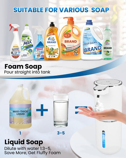 Automatic Liquid Soap Dispenser Touchless, USB Rechargeable Hand Soap Dispenser, 4 Adjustable Volume Levels, IPX5 Waterproof, 12.8oz/380ml Wall Mounted for Bathroom Kitchen Countertop, White