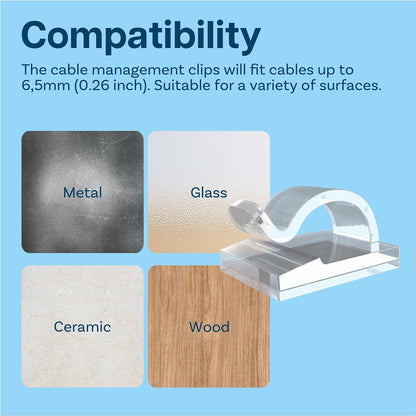 MMOBIEL 240pcs Self Adhesive Cable Clips – Wire Holder Clear Hooks Cord Organizer – Cable Management for Under Desk, Wall, Car, Office, Electrical Wires etc. – Wire Organizers Diameter 0.26 inch