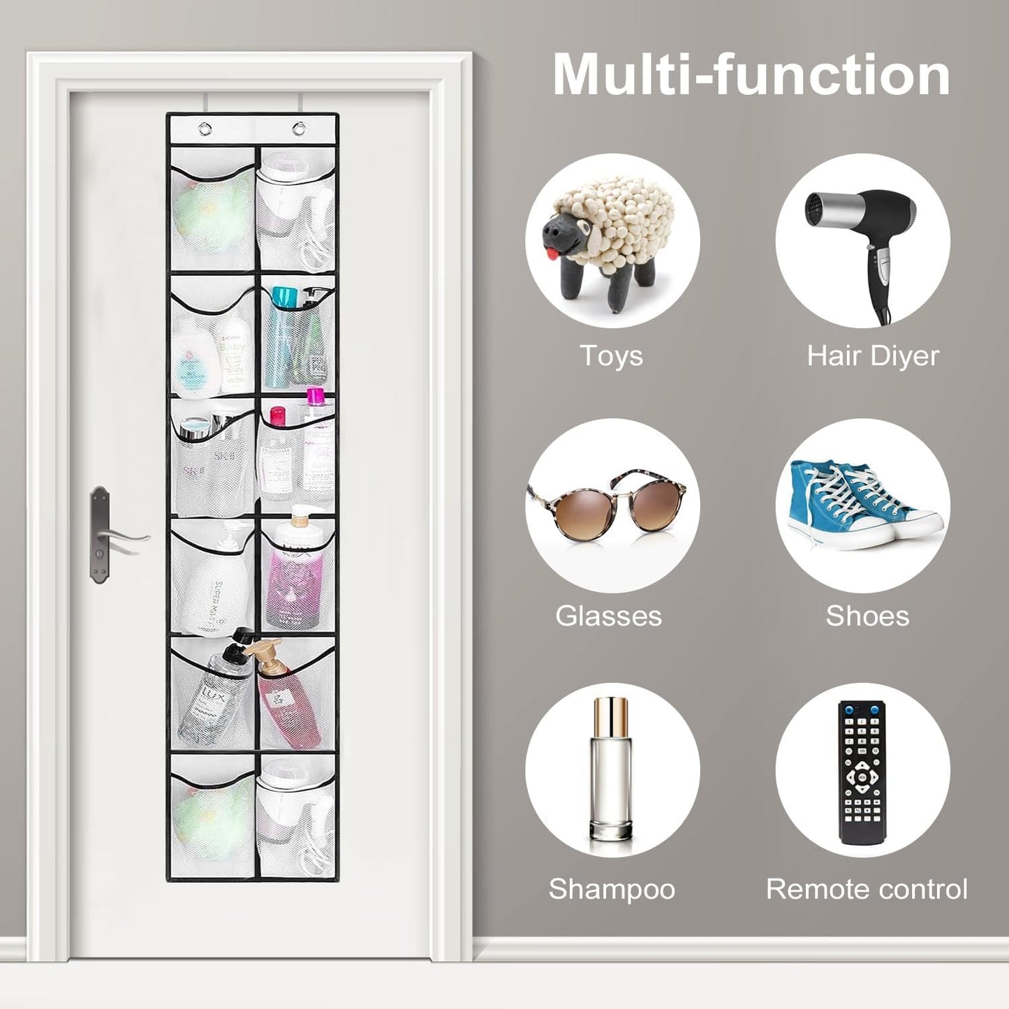 GOMAJI Over the Door 12 Pocket Hanging Shoe Organizer, Gray