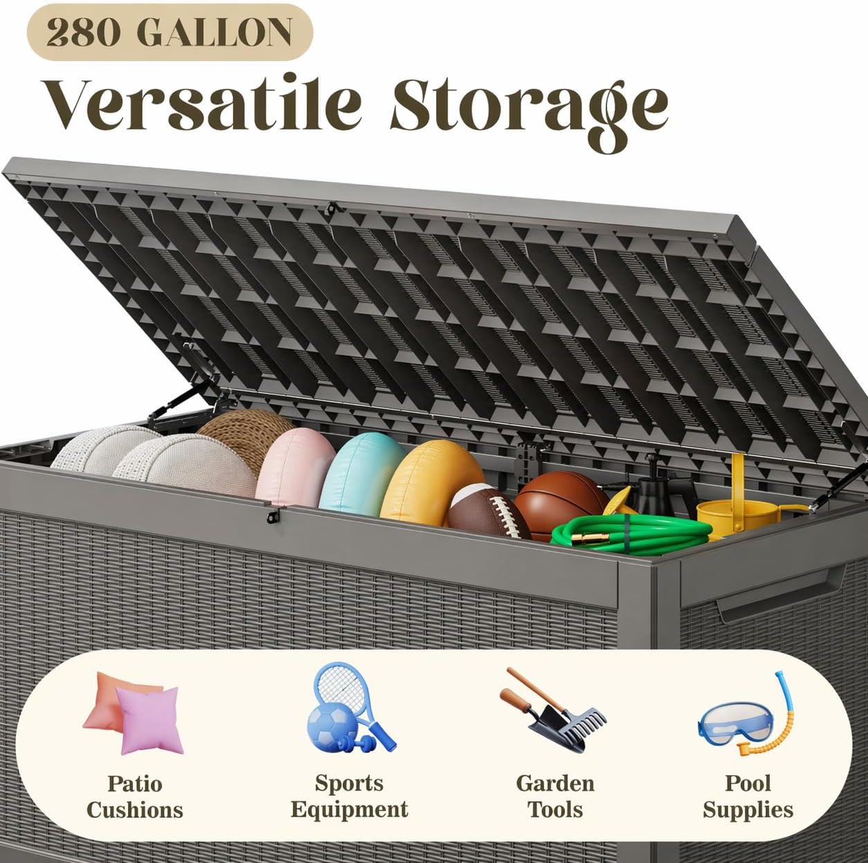 KAMABOKO 31 Gallon Outdoor Storage Box, Resin Deck Boxes Indoor and outdoor, Waterproof Storage Box Lockable Lid for Garden Tools, Package Delivery, Pool Supplies, Patio Cushions, Black
