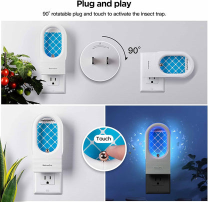 Indoor Fruit Fly & Gnat Traps Plug-in - UV/Blue Light Insect Trap with 2 Devices+6 Refills, Safe & Odorless Flying Insect Catcher for House/Kitchen/Office - Get Rid of Mosquitoes, Moths, Gnats
