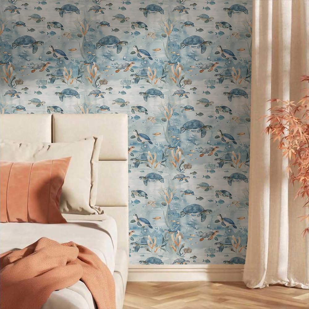 MuralPeel Dark Blue/Yellow Leaf Floral Peel and Stick Wallpaper Vintage Easy Peel Off Self Adhesive Removable Stick on Wall Paper for Kitchen Cabinet Renter Friendly