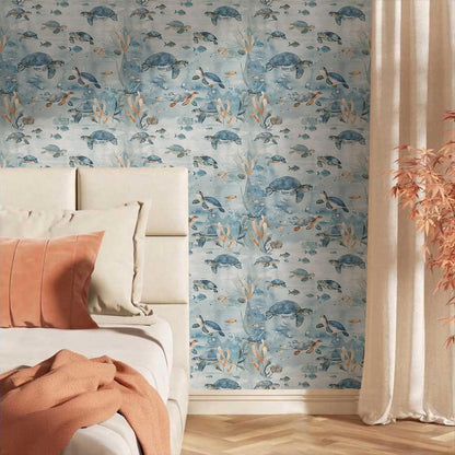 MuralPeel Dark Blue/Yellow Leaf Floral Peel and Stick Wallpaper Vintage Easy Peel Off Self Adhesive Removable Stick on Wall Paper for Kitchen Cabinet Renter Friendly