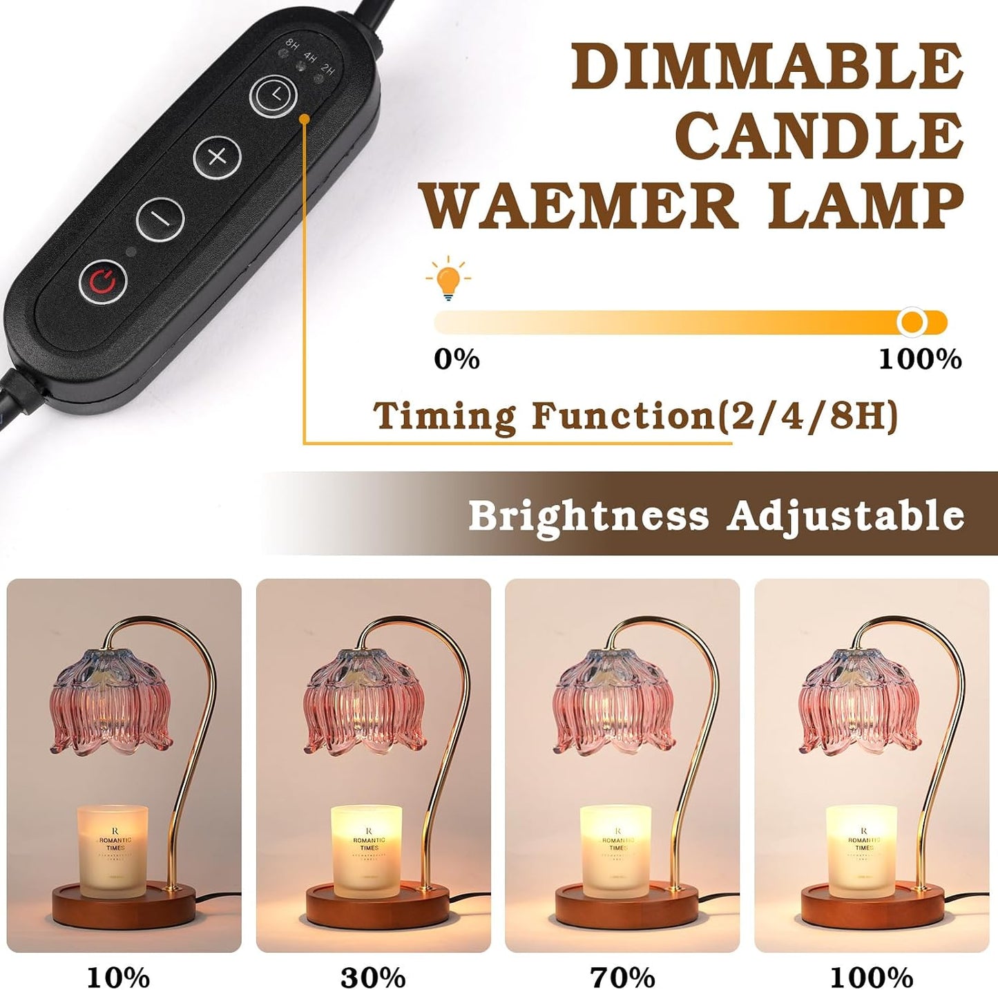 Funistree Flower Candle Warmer Lamp with Timer, Dimmable Candle Lamp Warmer, Christmas Birthday Gifts for Women Mom Her, Housewarming Home Decor, Lotus Wax Warmer for Yankee Candles - Lily Amber