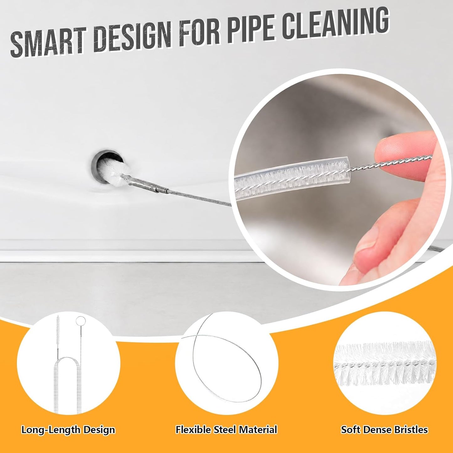 Simple Drain Clog Remover Snake Tool 7 Set—Multi-tooth Clog Remover for Hair and Debris,Flexible Cleaning Brush,Long Sink Drain Brush for Bathtub,Fish Tank,Sewer,Kitchen Sink,Drainage Pipe