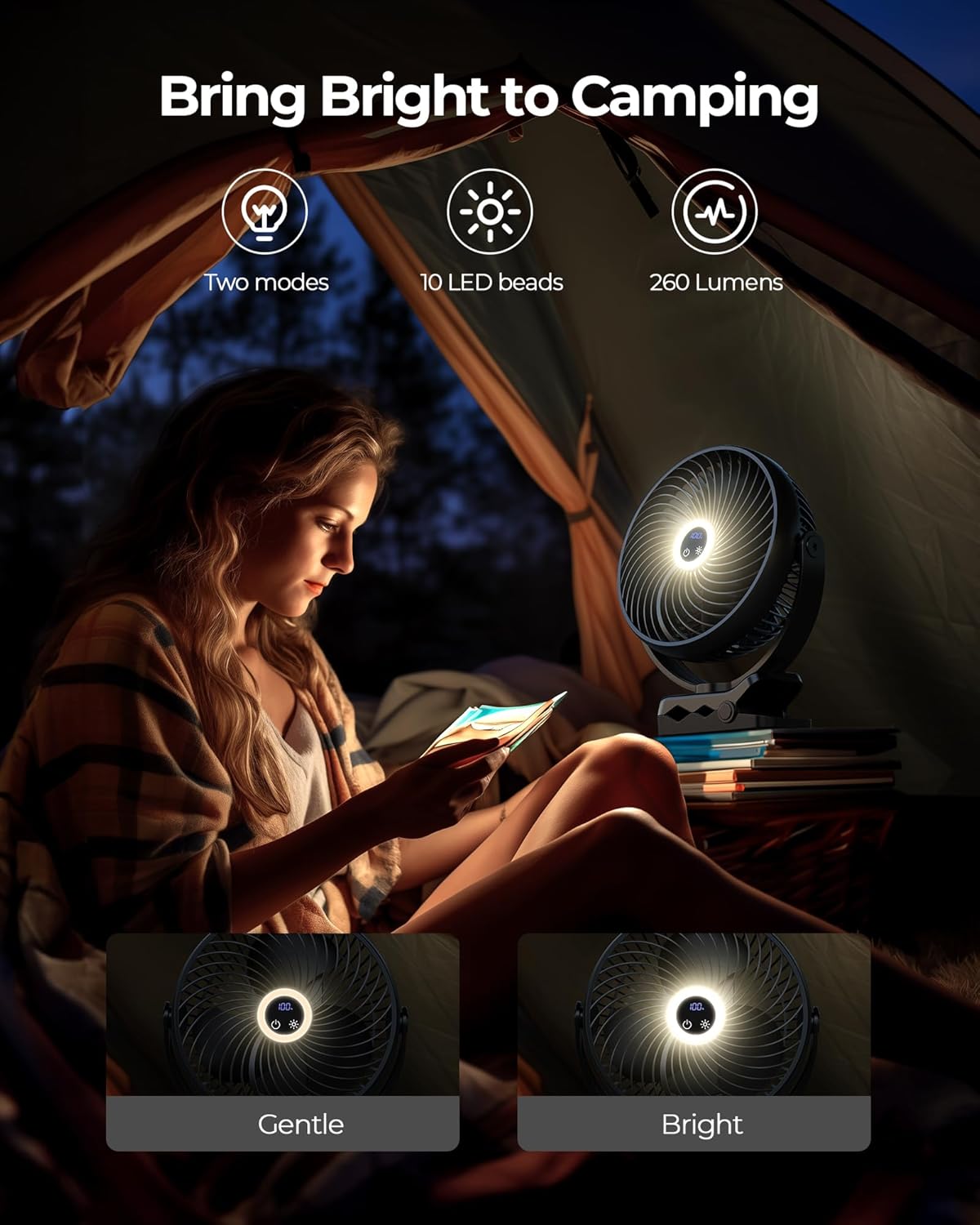 xasla 10000mAh Portable Clip on Fan, 8 inch Rechargeable Battery Operated, 24 Hours Work Time, Quiet USB 4 Speeds Personal, Ideal for Outdoor Camping Golf Cart Home Office Black