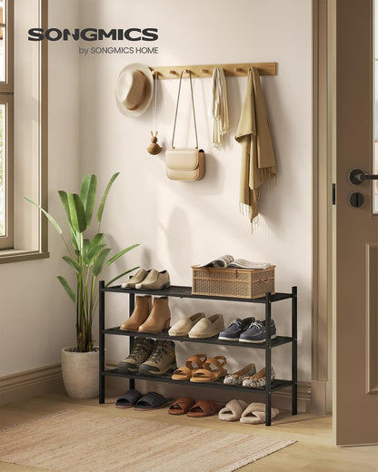 SONGMICS Bamboo Shoe Rack for Closet, Stackable Shoe Oragnizer with Modular Structure, Space-Saving Free Standing Shelf for Entryway Bedroom, 2-Tier, Holds 9-12 Pairs, Natural Color ULBS052YL01