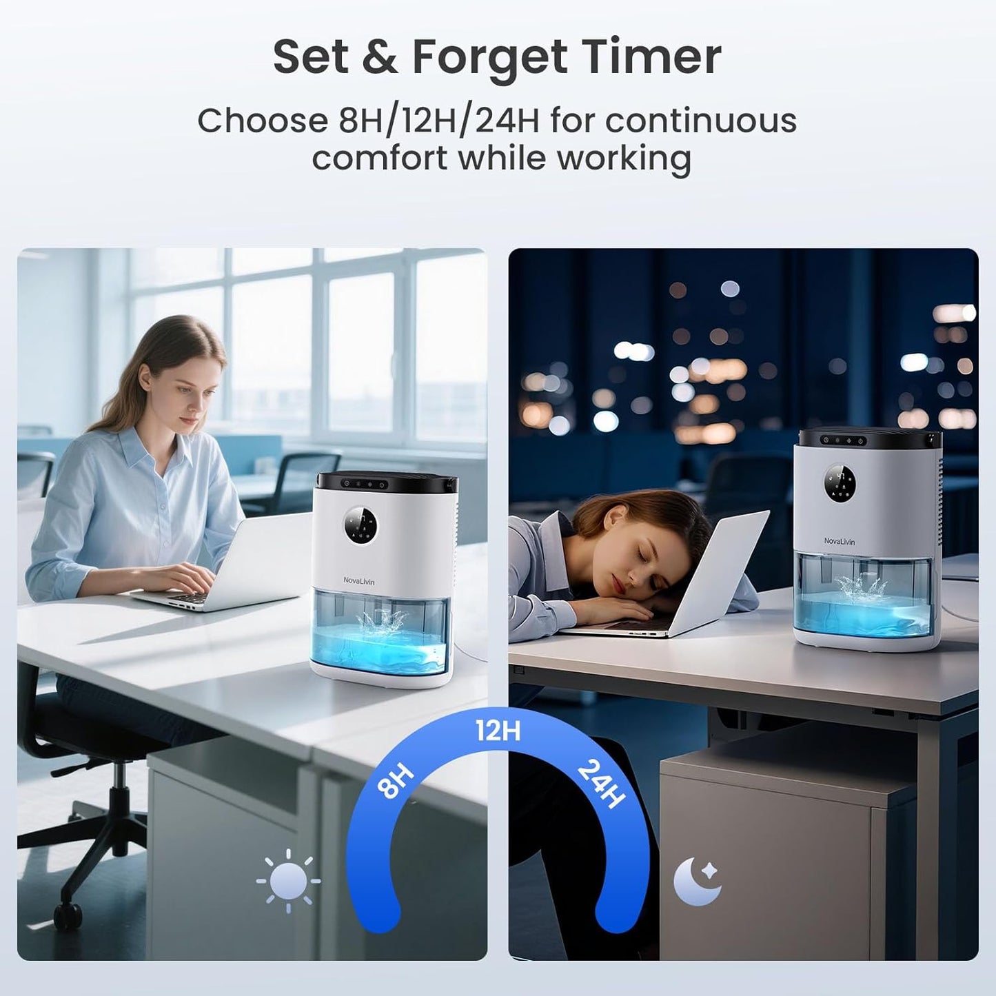 Dehumidifier for Home, Dehumidifiers for Bathroom, Bedroom, Living room, Closet with 68 OZ Water Tank, Moisture Absorbers, Auto Shut Off, Auto Humidity Control, 7 Colors LED Light, White