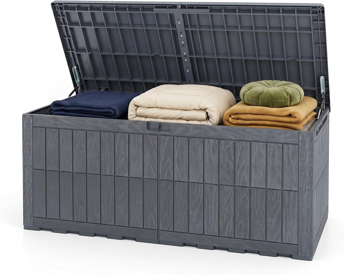 Tangkula 25 Gallon Waterproof Outdoor Storage Box with Lockable Lid | PP Resin, Wicker Patterned, Indoor Outdoor Use, Portable, Versatility, for Deck, Pool, Patio Cushions, Garden Tools