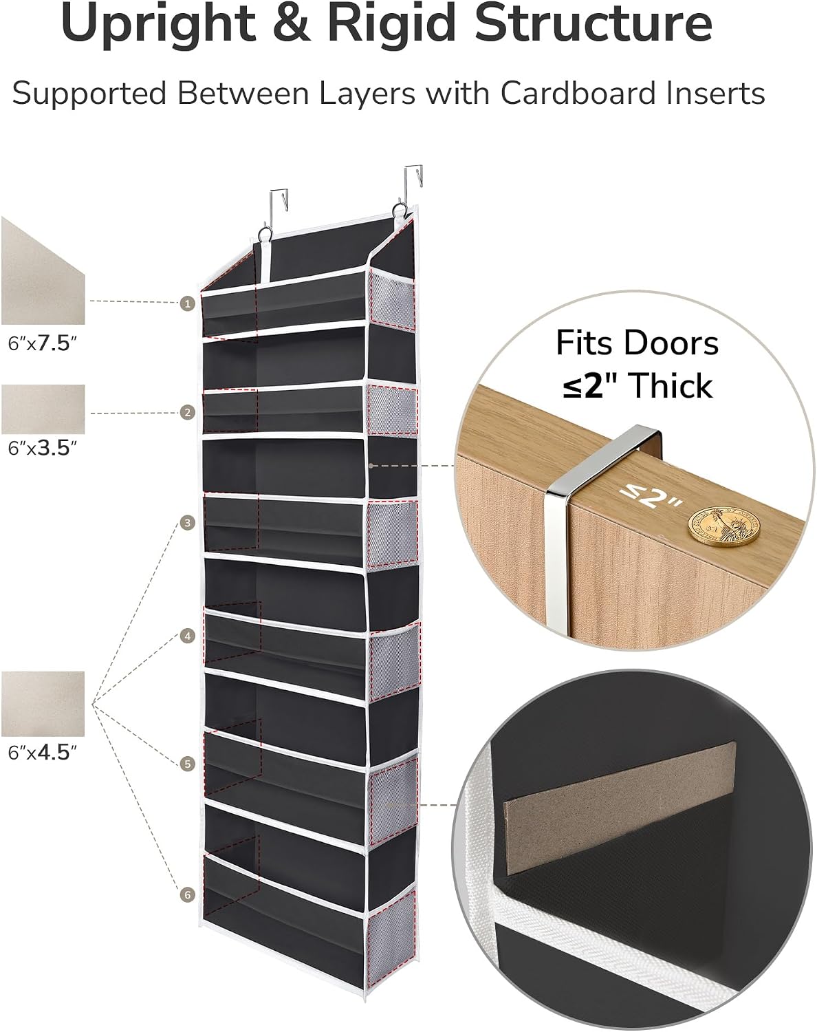 ULG Over the Door Organizer, 5-Tier Extra Large Hanging Storage with 10 Mesh Pockets, 100 lbs Capacity, Heavy Duty Door Organizer for Closet, Bedroom, Nursery Storage, Beige