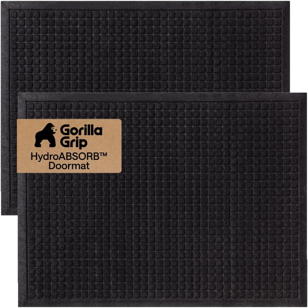 GORILLA GRIP® Ultra Absorbent Front Door Mat Outside Entrance, Traps Dirt and Moisture, HydroABSORB Indoor Outdoor Doormat Holds Up to 1.7 Cups Water, Stain and Fade Resistant Welcome Mat, 29x17 Black