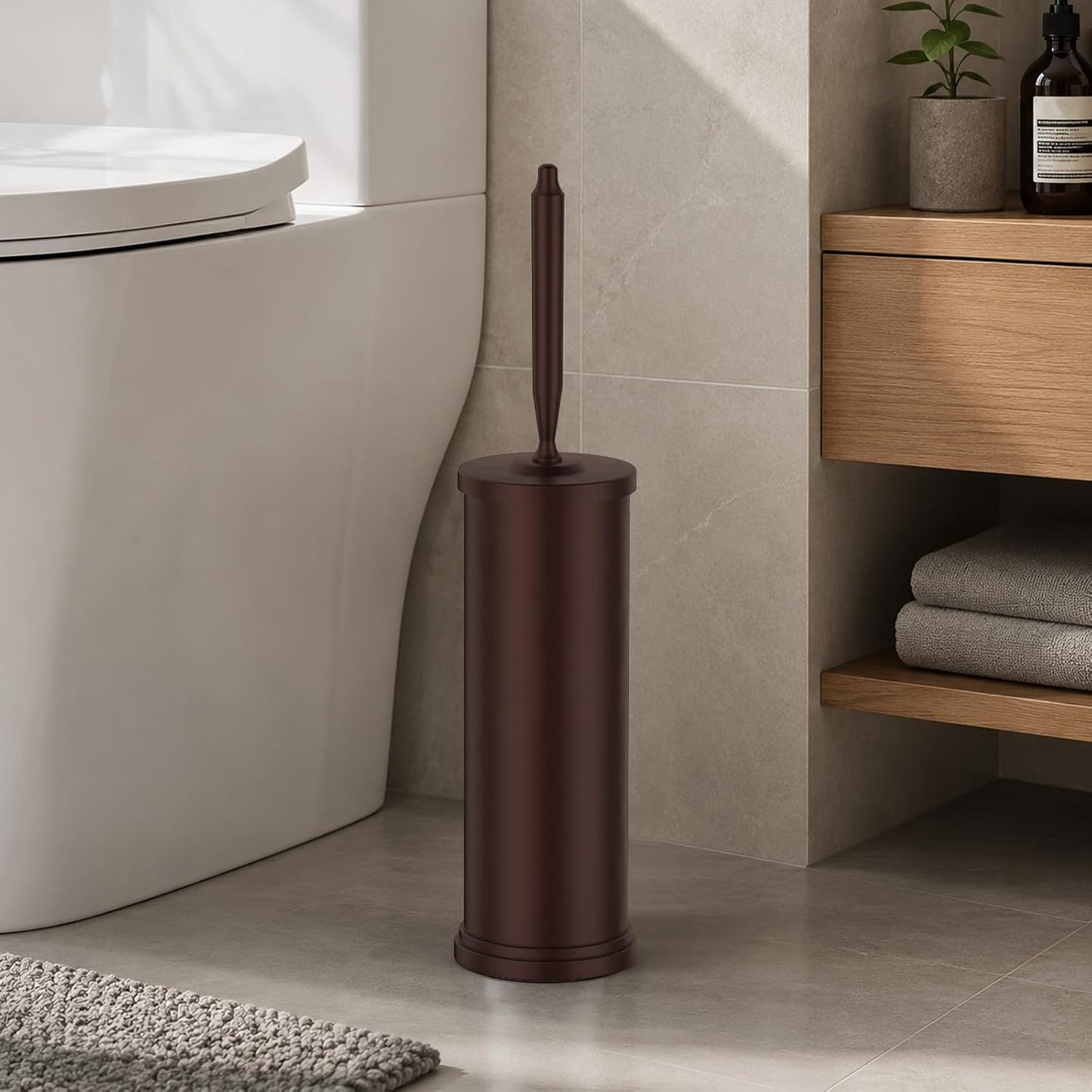 Stainless Steel Toilet Brush and Holder Set : Weighted Stable Base, Removable Inner Tube.Long Handle Toilet Bowl Brush Splash-Proof Design for Deep Cleaning & Space-Saving Storage,Nickel