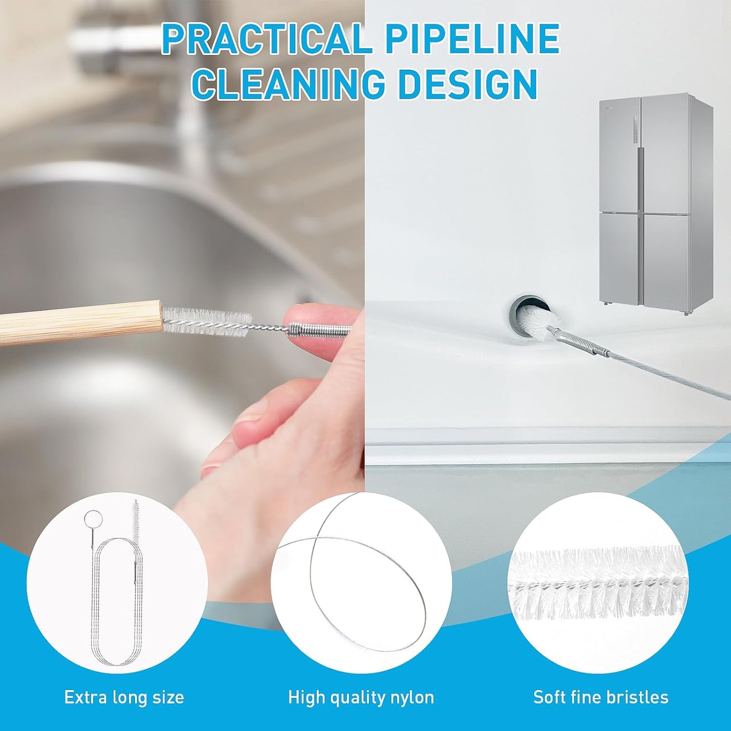 Drain Snake 12 Set: 25inch Snake Drain Hair Removal Tool(1PCS), 59inch Cleaning Brush(2PCs), 25inch Drain Clog Remover(6PCS), 18inch Sink Drain Brush(3PCS) For Bath Tub, Toilet, Kitchen Sink, Sewer