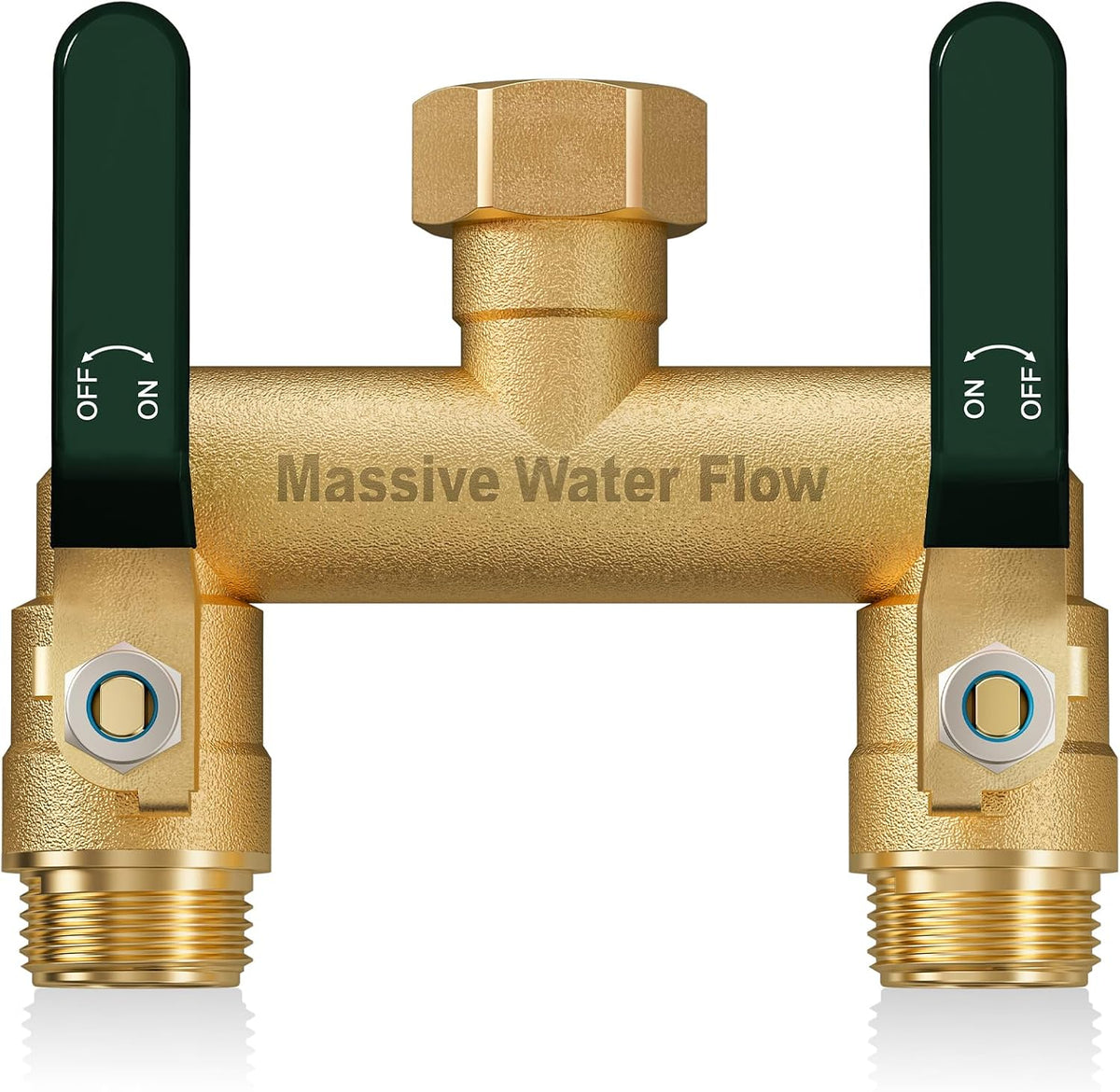 Hose Splitter 2 Way Heavy Duty, Full Flow Garden Hose Splitter with 2 Long Metal Handles, Brass Rust and Freeze Resistant Water Hose Bib Splitter, T Adapter Connector with 3/4 - Inch GHT Thread（Red）