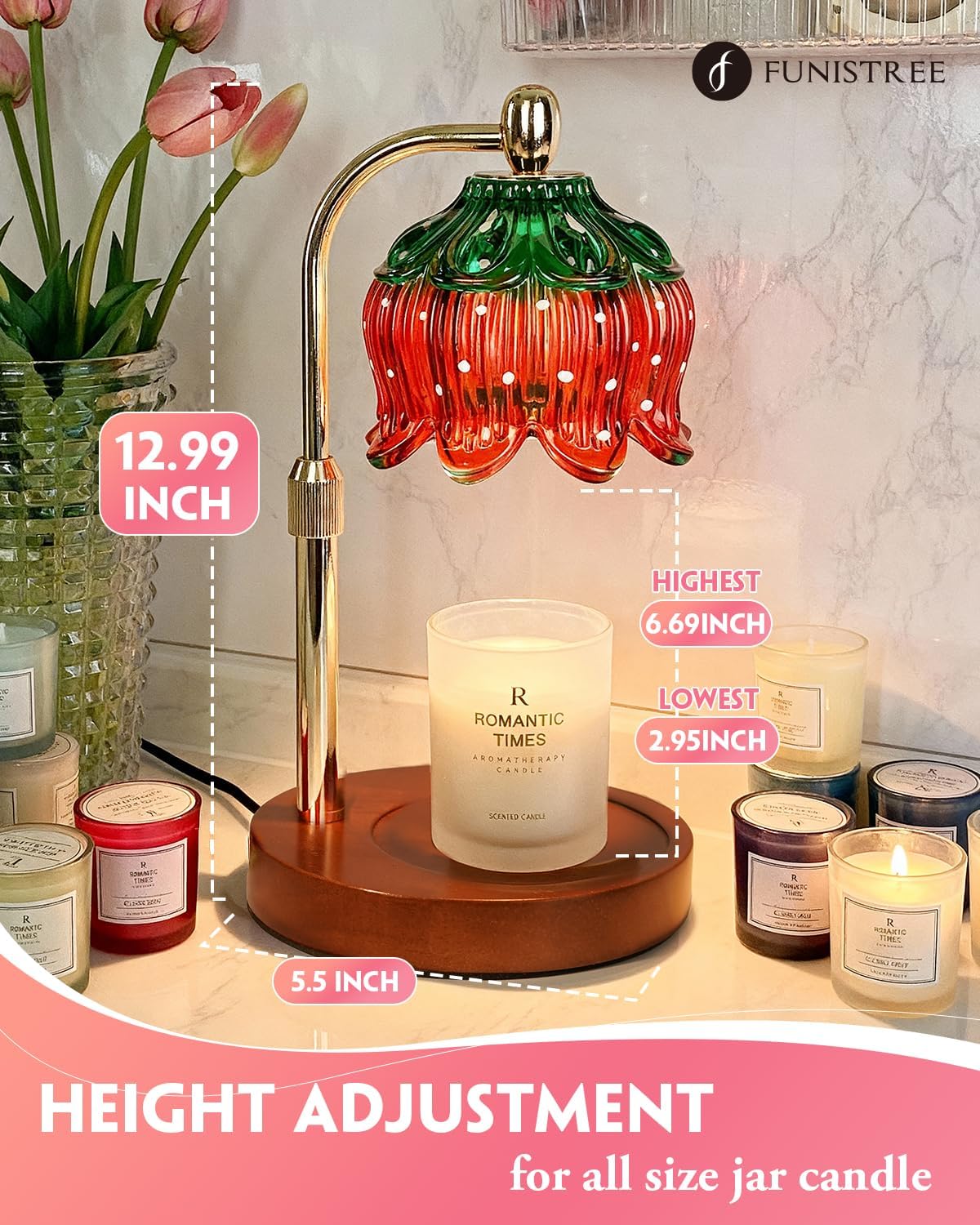 Candle Warmer Lamp Wood with Timer, Dimmable Electric Candle Lamp Warmer for Jar Candles, 2*35 Watt Bulb, Mothers Day Birthday Gifts for Women Men, Decorative Wooden Candle Lamp for Bedroom Home Decor