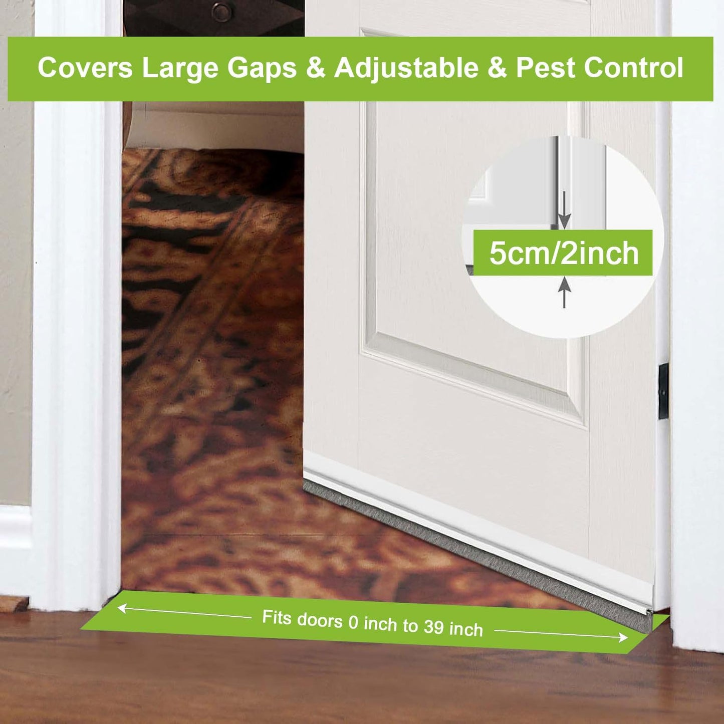 2 PCS Brush Door Sweep, Draft Stoppers for Bottom, Draft Stopper with Brush for Exterior Door, Bottom Seal Strip for Protection Against Bug, Dust, 2" W x 39" L, Black