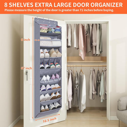 FENTEC 1 Pack Over-the-Door-Shoe-Organizers,Hanging Organizers with Large Pocket Shoe Holder Hanging Shoe Rack for Closet Shoe Organizer for Wall, Over Door Organizer with 15 Pockets Gray