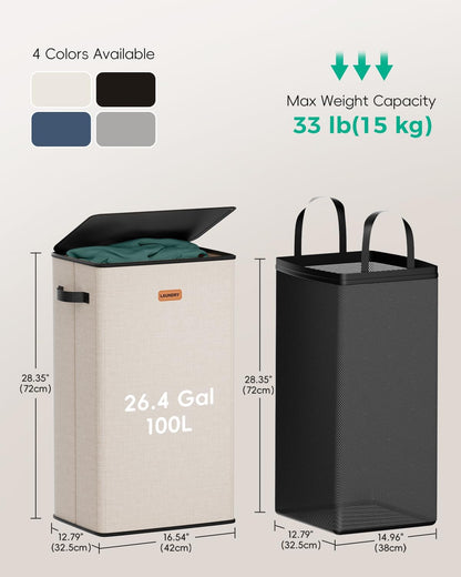 150L 2-Section Laundry Hamper with Lid – Removable Bag, Double Compartment Clothes Hamper for Bathroom, Bedroom, Dorm & Laundry Room