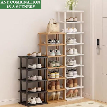 SAN HE 7-Tier Modern Bamboo Shoe Rack - Vertical, Slim, Space-Saving Shoe Organizer for Small Spaces, Closet, Entryway, Corner, Garage, Bedroom