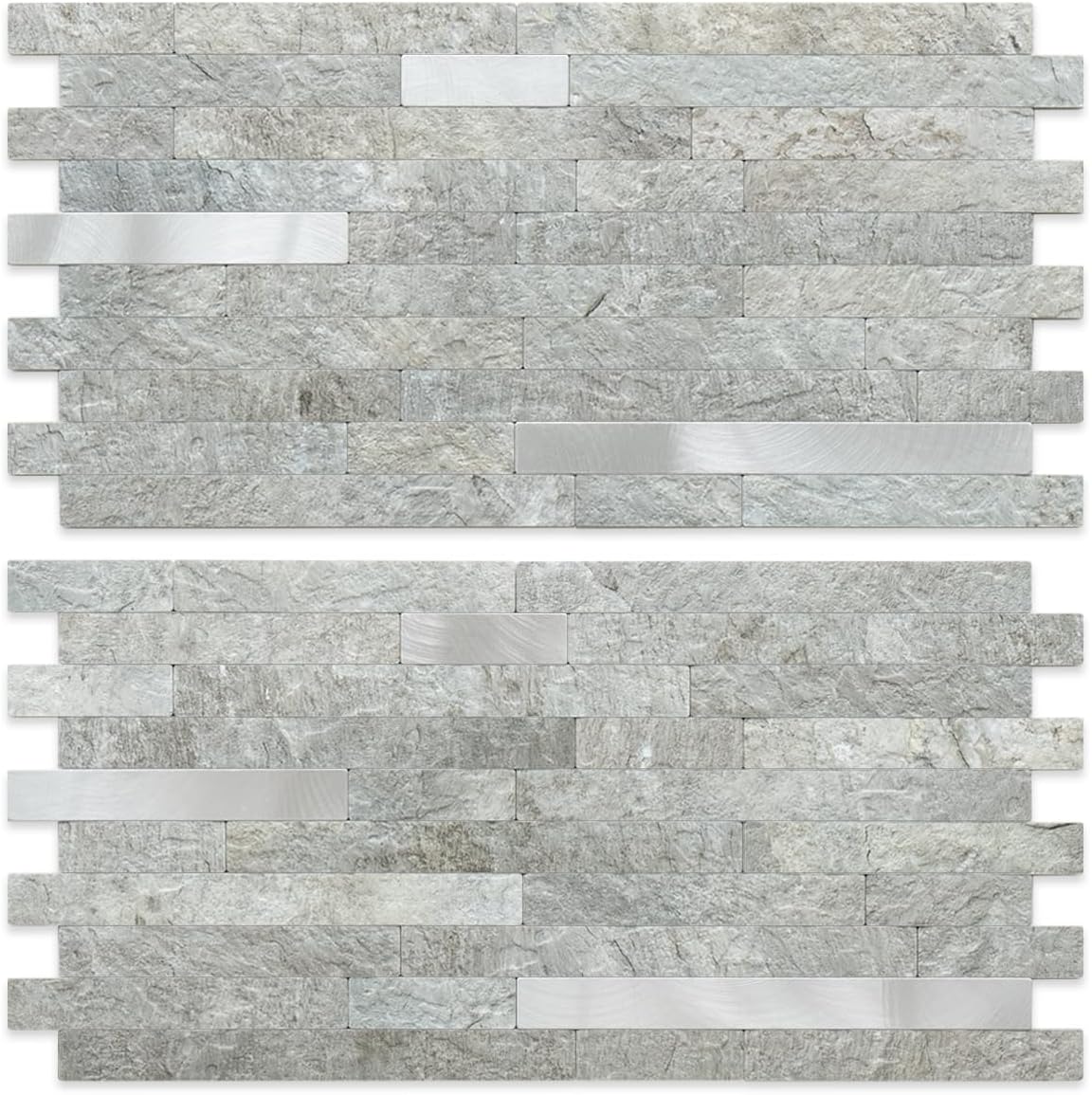 AULIGET 20 Sheets Peel and Stick Backsplash, Black & Grey Wood Look PVC Mixed Metal Stick on Backsplash Tiles for Kitchen