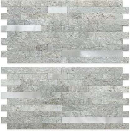 AULIGET 20 Sheets Peel and Stick Backsplash, Black & Grey Wood Look PVC Mixed Metal Stick on Backsplash Tiles for Kitchen