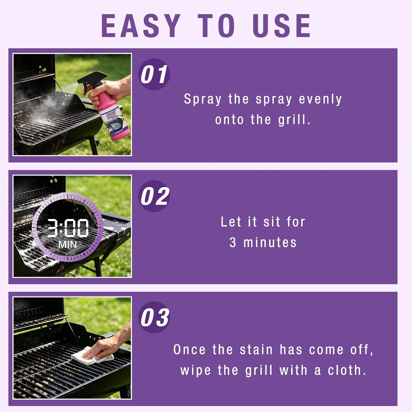 2PCS Fast Acting Heavy Duty Grill Degreaser Spray, Heavy Duty BBQ Grill Degreaser, Multi Functional Grease Remover for Outdoor Grills, Stubborn Splatters for Kitchen, Easy Off Oven Cleaner for Home