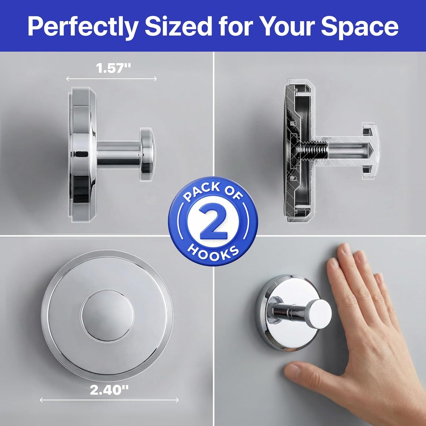 HOME SO Suction Cup Hooks for Shower & Bathroom Towel Holder 2-Pack – Suction Cups Hooks for Hanging Towels, Robes, & Coats - Tiles, Glass Door or Mirror – Shower Hooks & Towel Hooks Organizer - Black