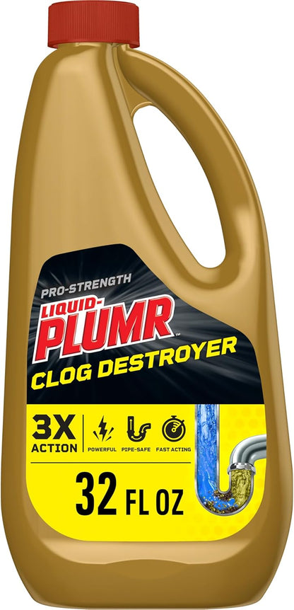 Liquid-Plumr Pro-Strength Full Clog Destroyer, Bathroom & Kitchen Sinks, Shower and Tub Drain, Safe for Pipes, Liquid Drain Cleaner, 32 Fluid Ounces